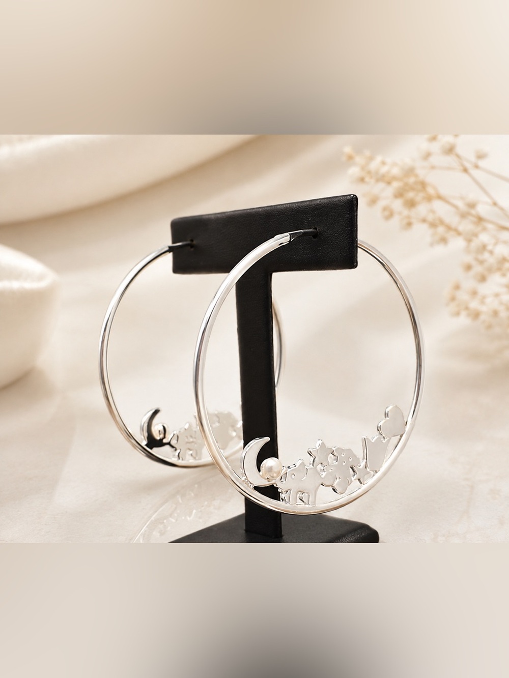 Sterling Silver 925 Hoop Earrings with Celestial Charms